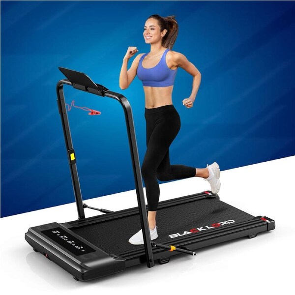 40cm Belt BLACK LORD Treadmill 2 IN 1 Electric Walking Pad Hydraulic Foldable Black