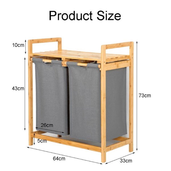 Catzon Bamboo Laundry Hamper with Dual Compartments for Clothes Linens-Grey