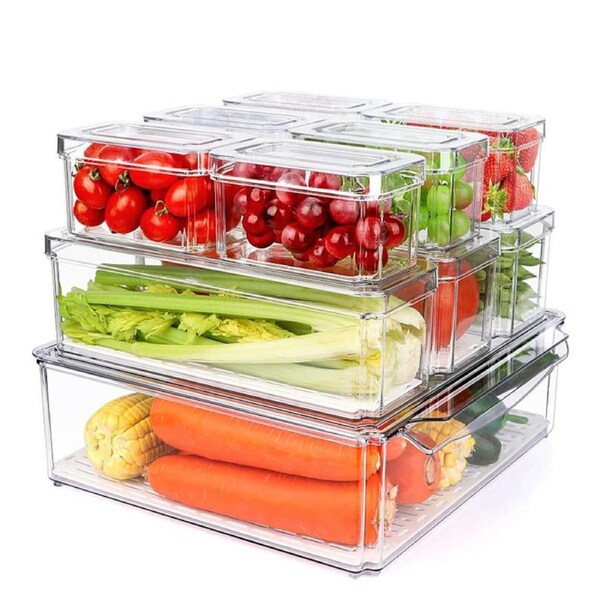 Catzon 10 Pcs Fridge Organizer Bins with Lids Stackable for Fruits Vegetable-A
