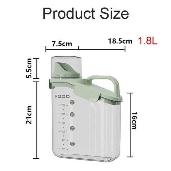 Catzon 1.8L Cereal Storage Container with Pouring Spout for Rice Nuts Beans-Green
