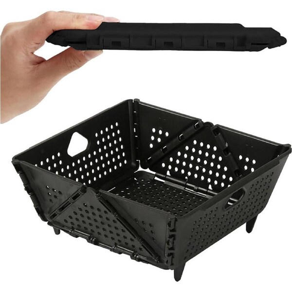 Catzon 2 Pcs Collapsible Colander Plastic BPA-Free for Pasta Fruit Vegetables-Black