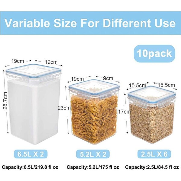 Catzon 10 Pcs Food Airtight Storage Containers with Labels for Flour & Sugar-Blue