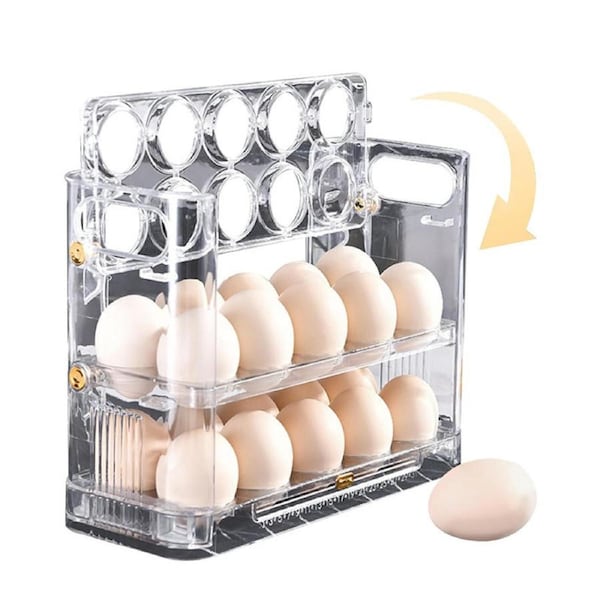 Catzon 3-Tiers Egg Holder For Fridge with Movable Time Marker Holds 30 Eggs-Clear