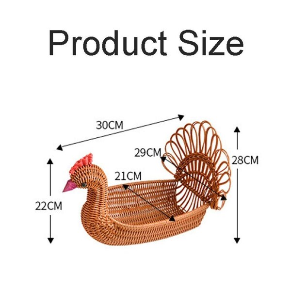 Catzon Household Rattan Basket Peacock Shaped Fruit Storage Container