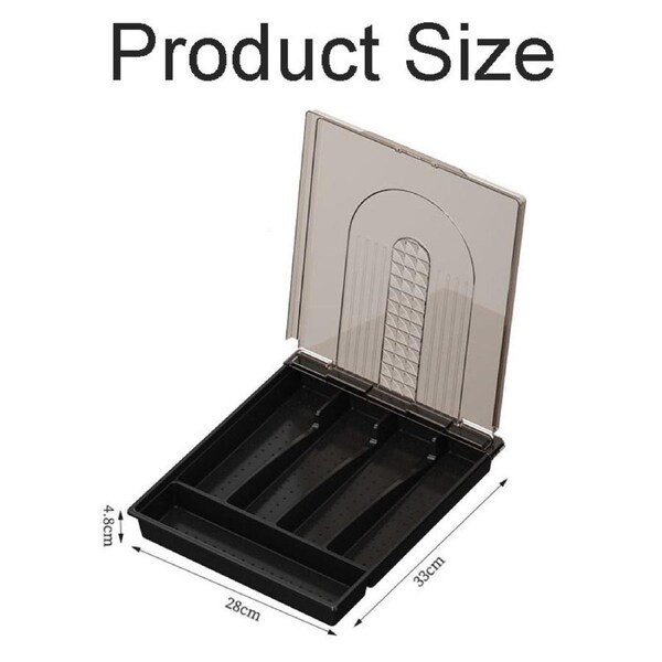 Catzon Silverware Tray with Lid 5 Compartments Knife Fork Organizer-Black