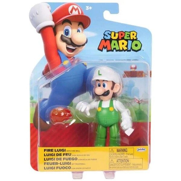 World of Nintendo Wave 41 Super Mario Fire Luigi with Fire Ball Articulated 4 Inch Figure