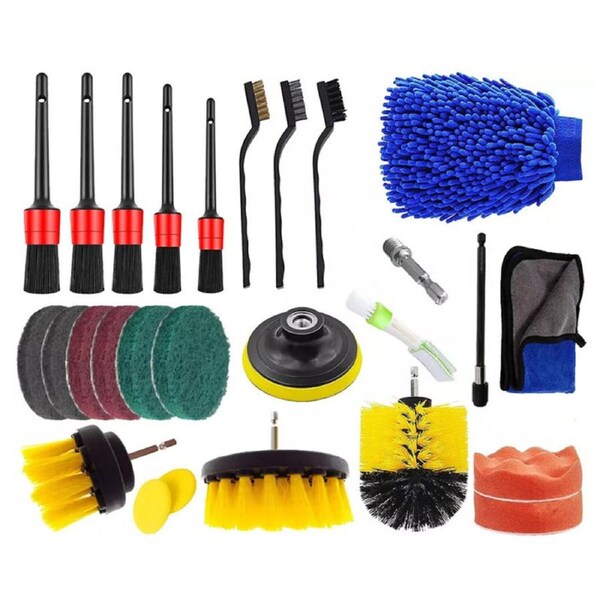 OZNALA 26Pcs Drill Brush Attachments Car Wash Detailing Brush Kit for Exterior Interior