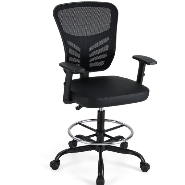 Giantex Height-adjustable Drafting Chair Swivel Chair w/Footrest Ring Standing Desk Chair Black