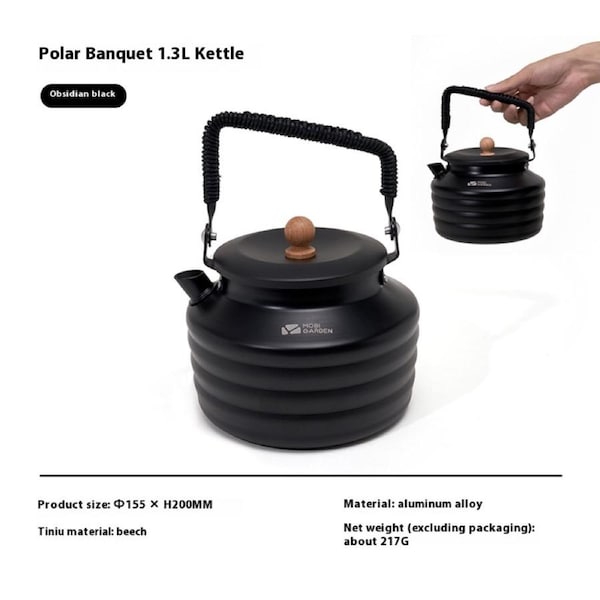 Mobi Garden Camping Kettle - Lightweight Aluminum Portable Tea Pot for Outdoor - BLACK
