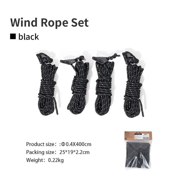 Mobi Garden Reflective Guy Ropes 4-Pack - Heavy Duty Windproof Tent Lines for Camping, Tarps & Awnings - Black