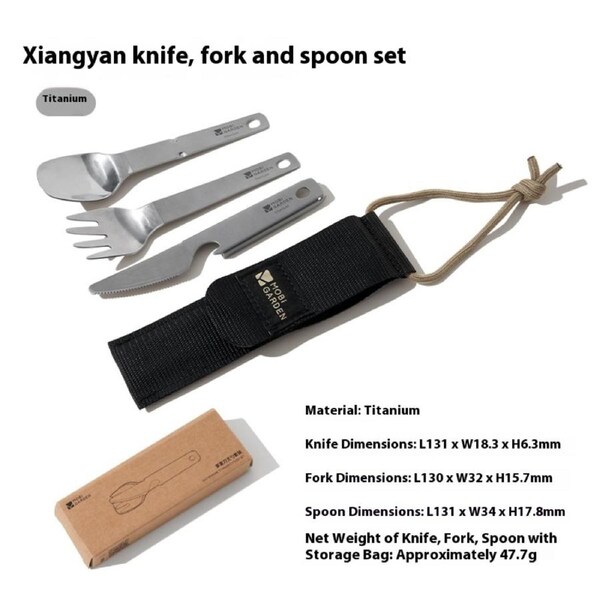 Mobi Garden Titanium Camping Utensil Set - Foldable Spoon Fork Knife for Outdoor Picnics, Compact & Portable