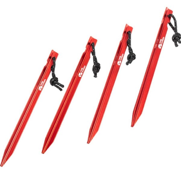 Mobi Garden Ultralight Triangular Aluminum Tent Pegs - Windproof Ground Stakes with Pull Rope for Camping & Tarps - Red