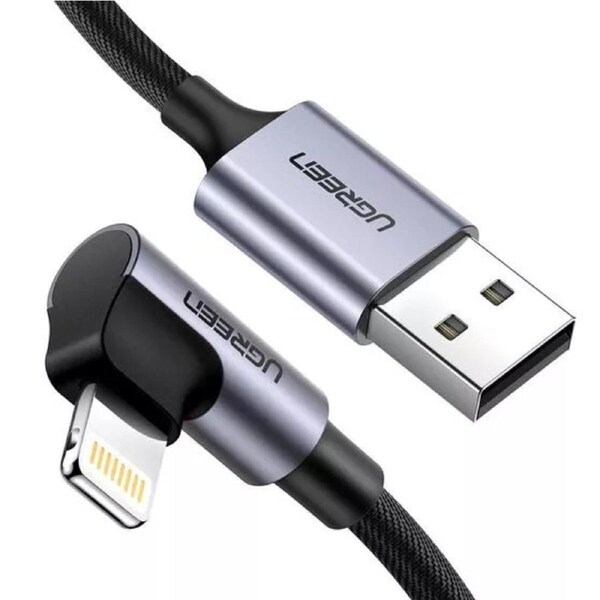 UGREEN Angled Lightning To USB 2.0 A Male Cable(90° Angle) - 1M Black