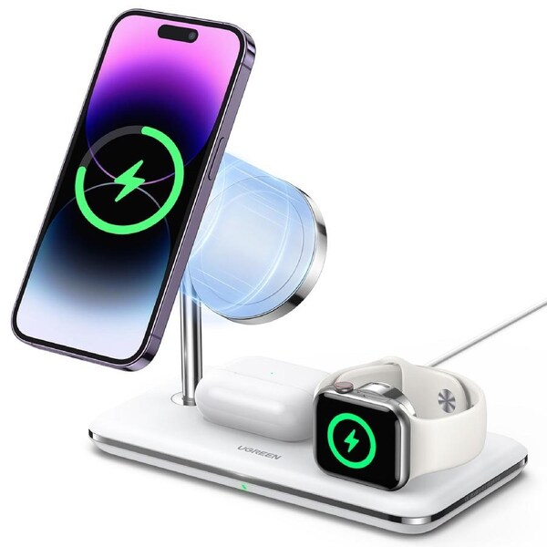 UGREEN MagFlow Qi2 Wireless Charger 25W 3 in 1 Wireless Charger Wireless Charging Station MagSafe Compatible for iPhone 16/15/14/13/12 MagSafe Seri