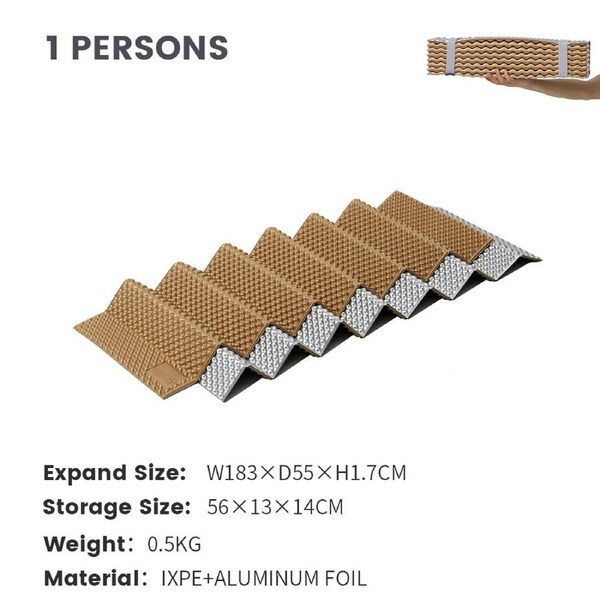 Mobi Garden Egg Crate Foam Pad - Thickened Folding Sleeping Mat for Camping, Lightweight & Portable - KHAKI