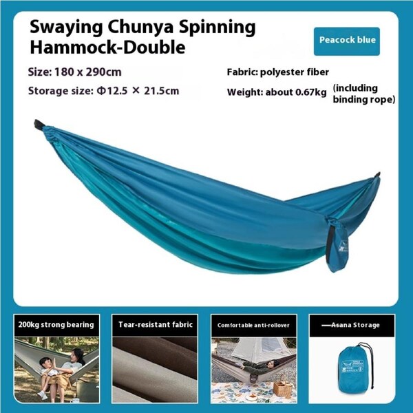 Mobi Garden Yeyao Pongee Hammock - Anti-Roll Double Camping Hammock, Super Lightweight for Two Persons - BLUE