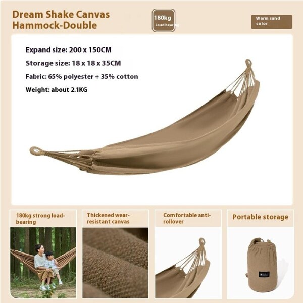 Mobi Garden MengYao Double Canvas Hammock – Durable & Compact for Outdoor Camping, Backpacking, and Travel - KHAKI