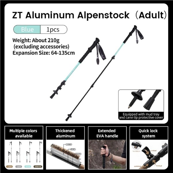 Mobi Garden Expedition Trekking Poles - Ultra-Light Aluminum Telescopic Hiking Sticks - BLUE