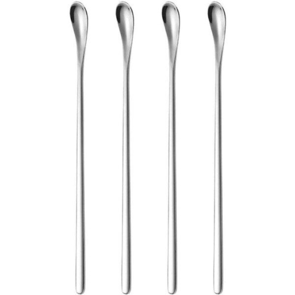 Delove Stainless Steel Coffee Stirring Spoon Beverage Cocktail Stirrers Stir Cocktail Drink Swizzle Stick- Mixing Spoon - Tiny Salt Condiment Spoon - Reusable - Set of 4 (7.6-Inch)