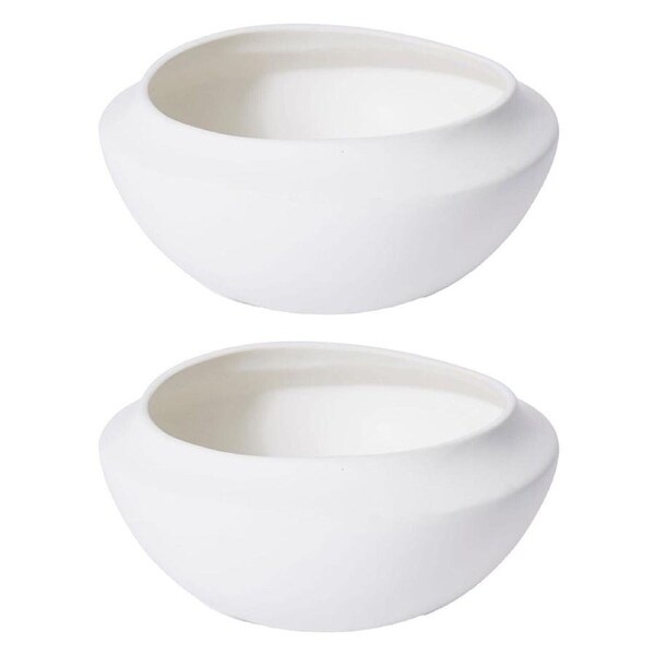 2PK E Style Nakano Wide Ceramic Decorative Bowl Plant Pot Home Decor 20cm White