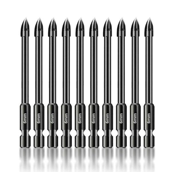 Salesbay 10pcs 6mm Tile Drill Bit Marble Ceramic Glass Brick Shank Hex Spear Head