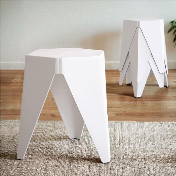 TWSC 4PC Puzzle Stool Bar Stools Stackable White