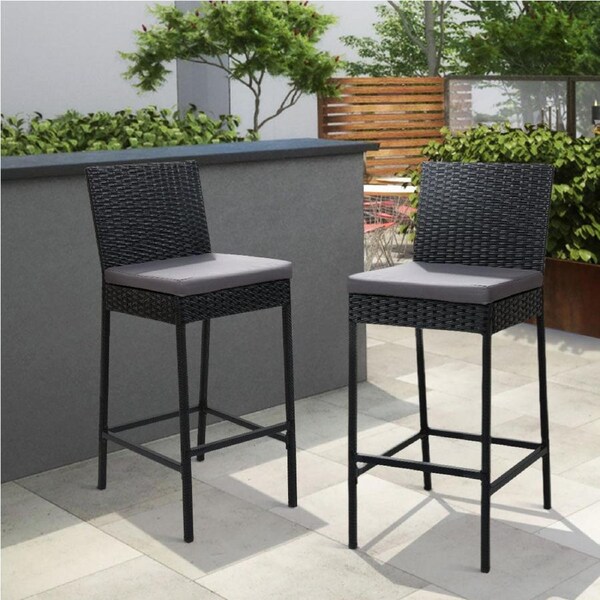 TWSC 2-Piece Outdoor Bar Stools Dining Chair Bar Stools Rattan Furniture