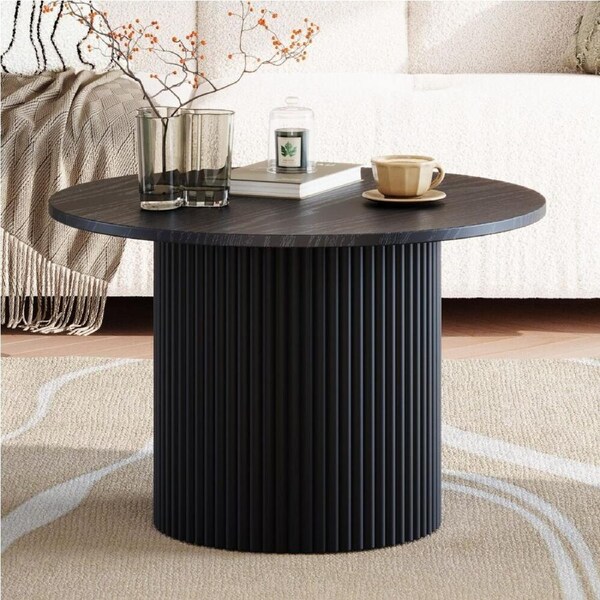 Luxe Black Ribbed Texture Wooden Coffee Table