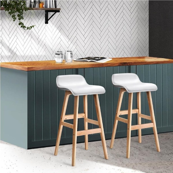 TWSC 2x Bar Stools Wooden Stool White