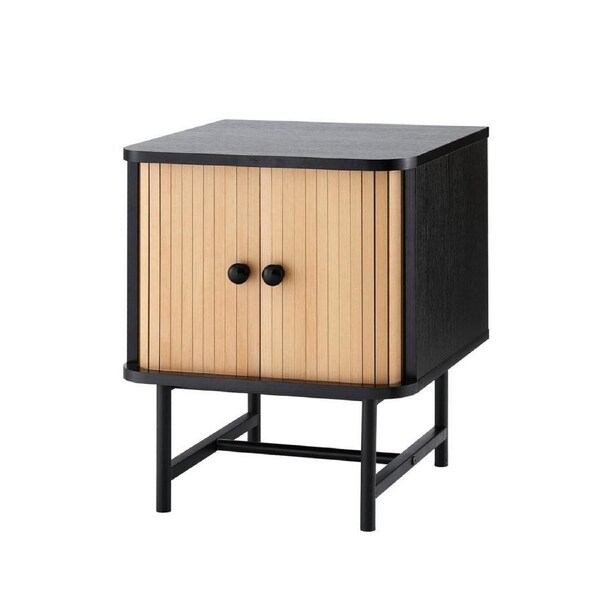Bedside Table - Sliding Fluted Doors, Two-Tone Finish