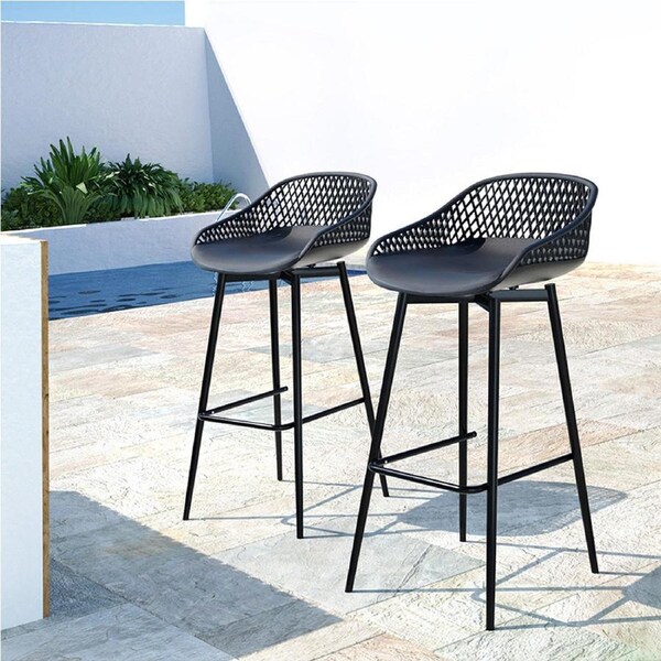 TWSC 2x Outdoor Bar Stools Plastic Black
