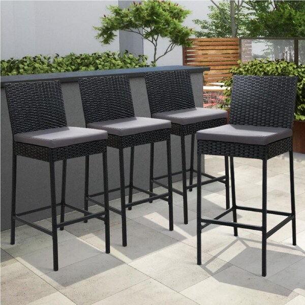 TWSC 4-Piece Outdoor Bar Stools Dining Chair Bar Stools Rattan Furniture