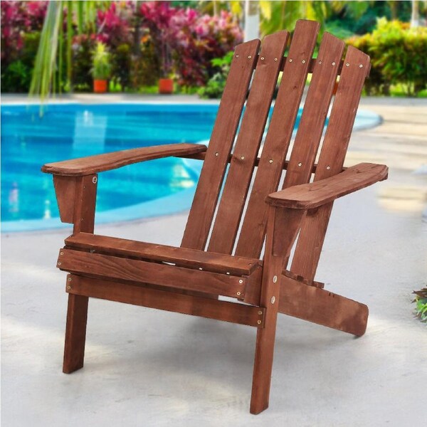 TWSC Adirondack Outdoor Chairs Wooden Beach Chair Patio Furniture Garden Brown