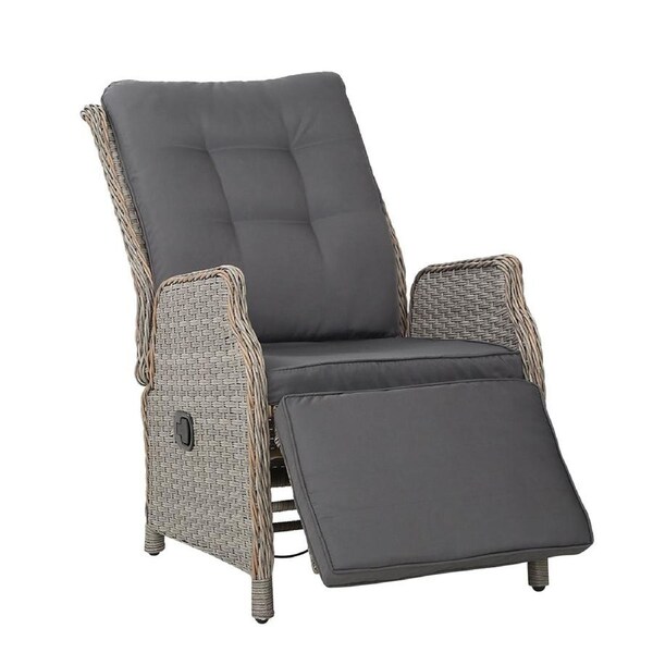 Recliner Chair - Adjustable Wicker Lounger, Grey