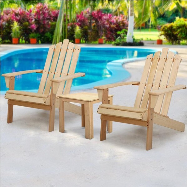 Adirondack Outdoor Table and Chairs Set - Wooden Fir, Natural Finish