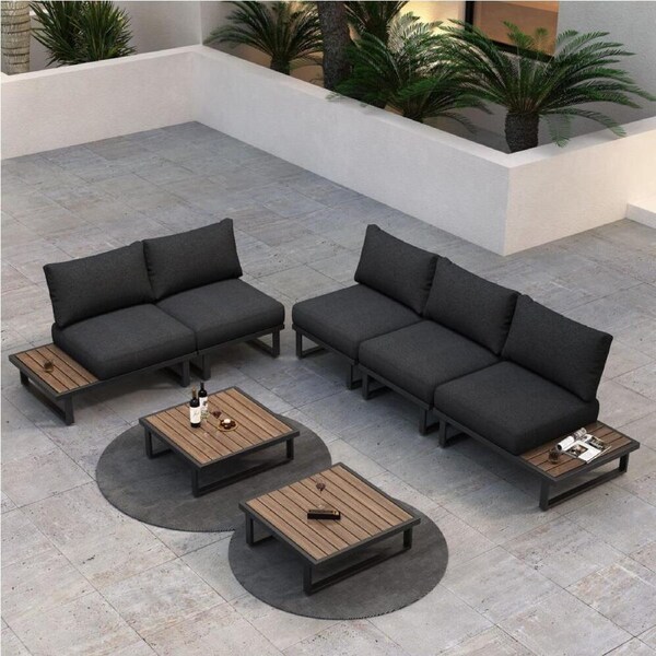 Outdoor 7-Piece Lounge Set - Modular Design, Aluminum Frame, Black