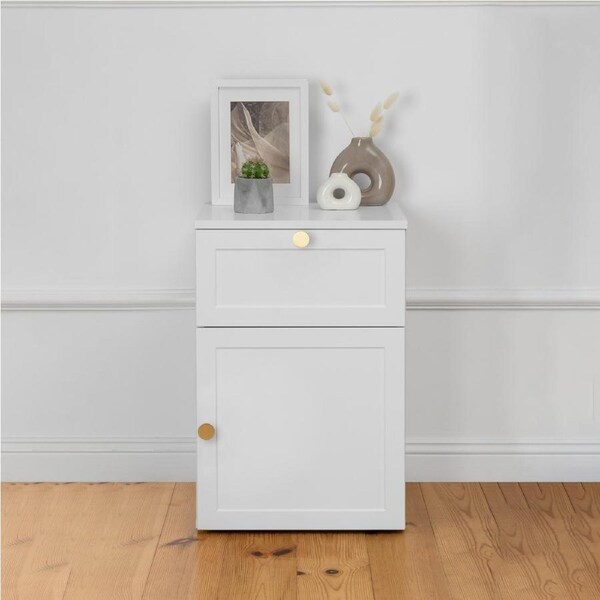 PORTO BEDSIDE TABLE - WHITE - HAMPTONS - ROUND BRASS