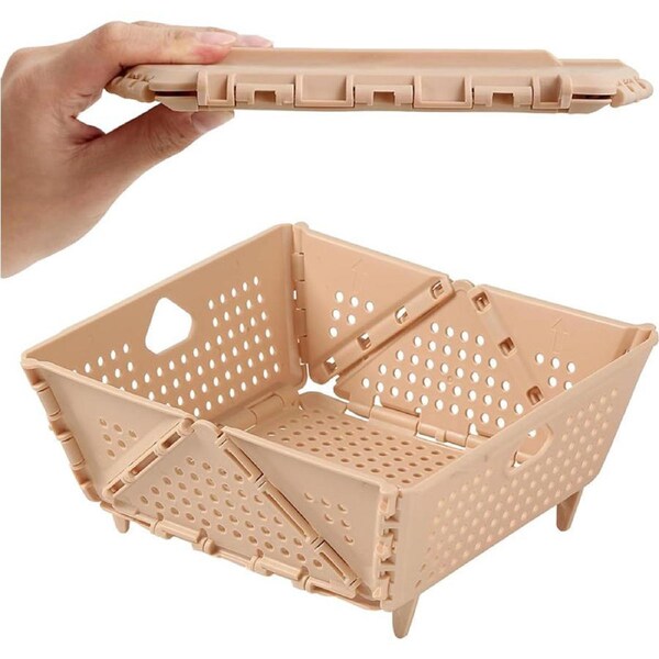 Catzon 2 Pcs Collapsible Colander Plastic BPA-Free for Pasta Fruit Vegetables-Apricot