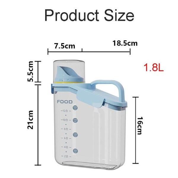 Catzon 1.8L Cereal Storage Container with Pouring Spout for Rice Nuts Beans-Blue
