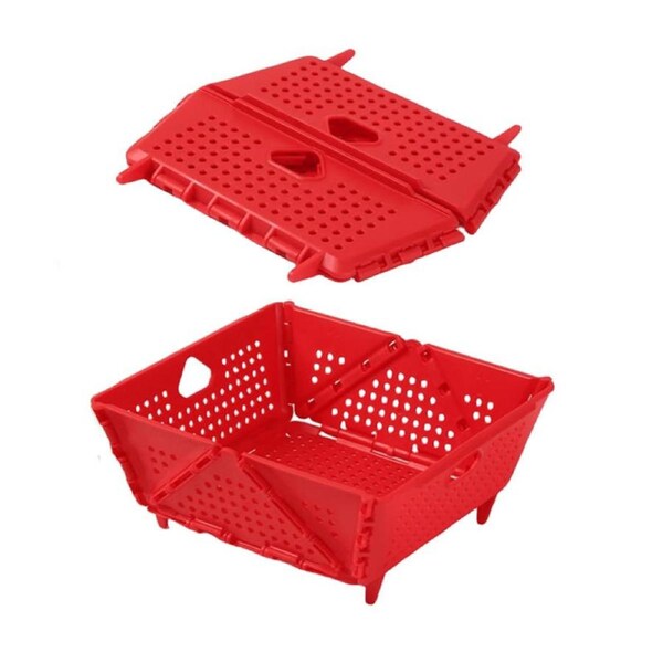 Catzon 2 Pcs Collapsible Colander Plastic BPA-Free for Pasta Fruit Vegetables-Red