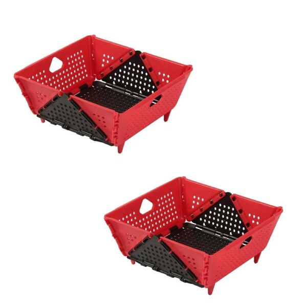 Catzon 2 Pcs Collapsible Colander Plastic BPA-Free for Pasta Fruit Vegetables-Red Black