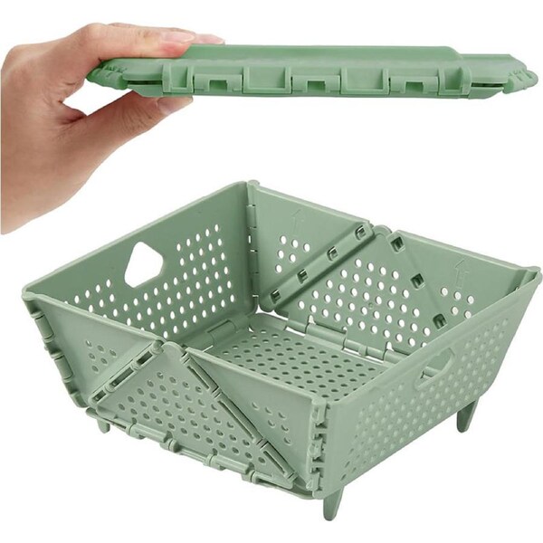 Catzon 2 Pcs Collapsible Colander Plastic BPA-Free for Pasta Fruit Vegetables-Green