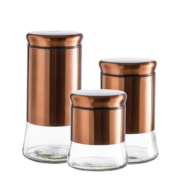 Catzon 3 Pcs Airtight Food Storage Container Stainless Steel for Tea Coffee-Bronze