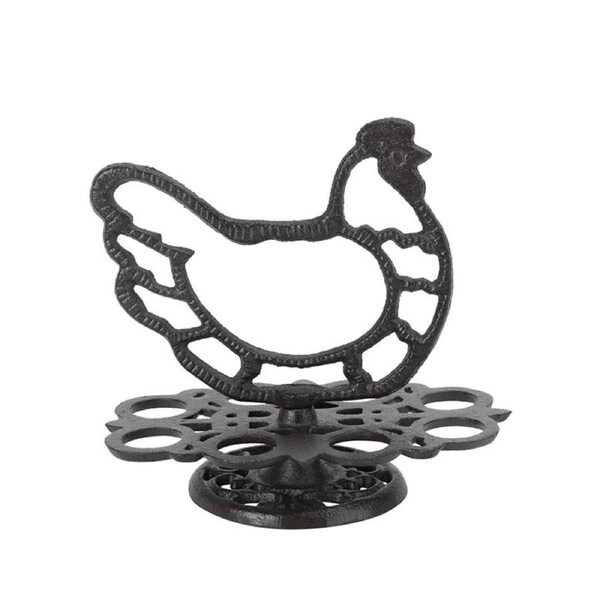 Catzon Cast Iron Eggs Holder Rooster Shaped Design Can Holds 12 Eggs-A