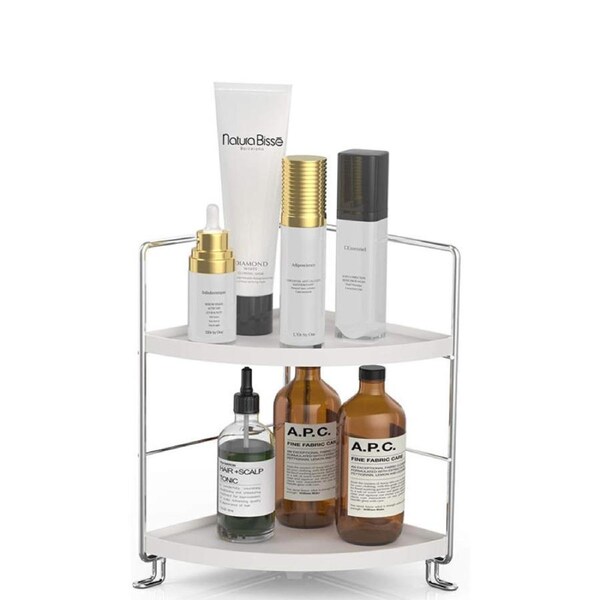 Catzon Countertop Corner Organizer 2-Tier Makeup Shelf for Bathroom Kitchen-White