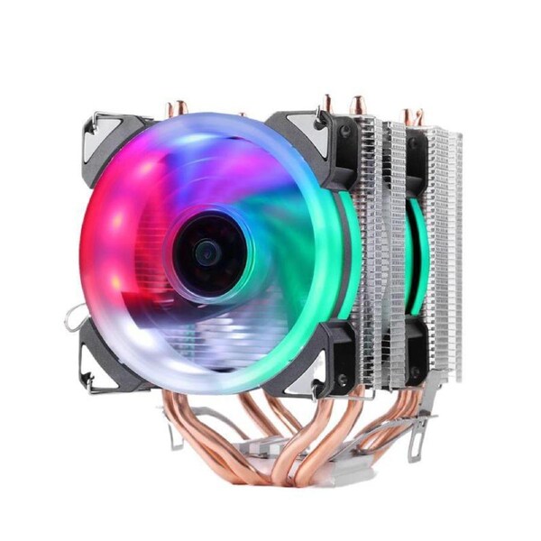 RGB Dual Fan CPU Cooler with 4 Heat Pipes – Single Tower, 90mm Fans, 3-Pin Connector, Intel & AMD Compatible