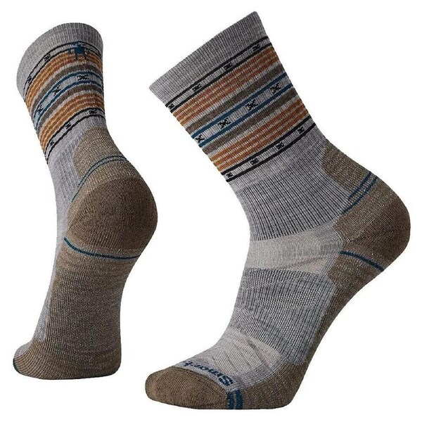 SmartWool Hike Light Cushion Spiked Stripe Crew Socks in Light Gray - Large