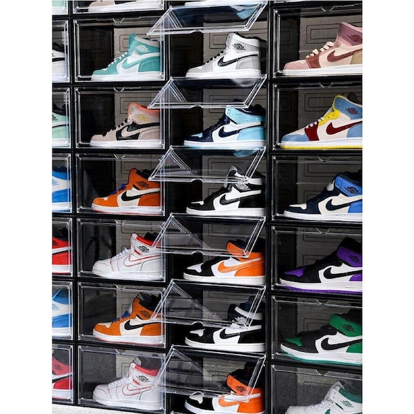 10X Black Side Opening Premium Sneaker Display Shoe Box Clear Acrylic Door Stackable Storage