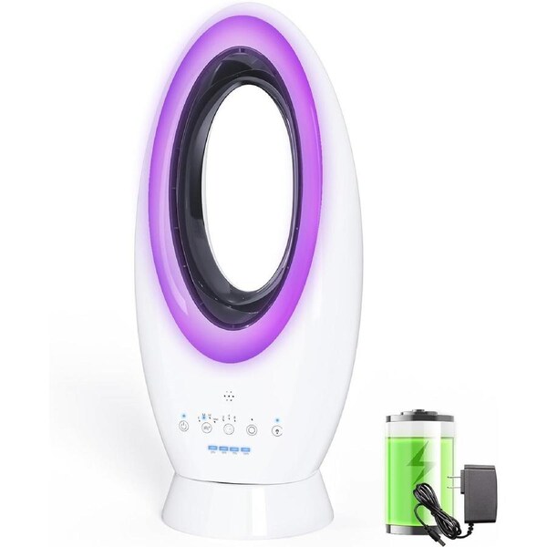 ADVWIN Bladeless Tower Fan, Powerful Desk Fan with 4 Speeds, Battery Powered Outdoor Tent Fan with Light, 12000mAh, Use for Home Bedroom Office Camping Fishing