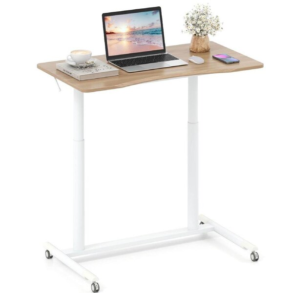 Costway Mobile Standing Desk C-Shaped Stand Desk w/Adjustable Height Computer Workstation Natural